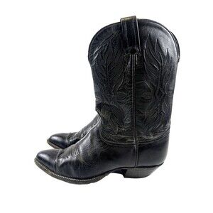 Tony Lama 1101 Black Leather Western Boots Mid Pull On Pointed Toe Womens 8B
